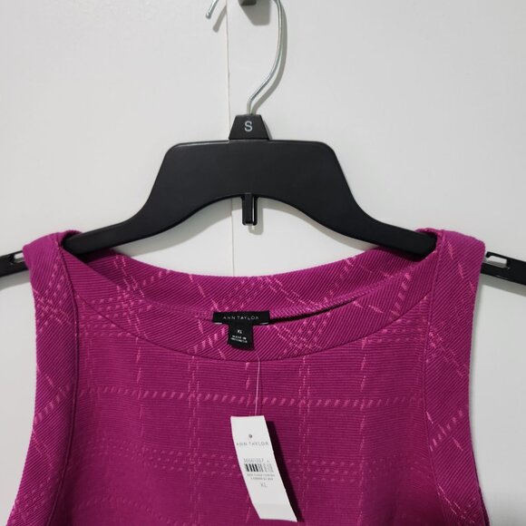 Ann Taylor NEW Magenta Purple Textured Plaid with Pink  Blouse Top Tank - XL - Picture 4 of 8